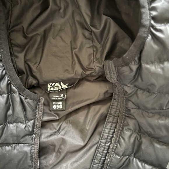 Eddie Bauer Women's Plus XL EB650 Down Hooded Jacket Black Lightweight Puffer - Picture 5 of 6